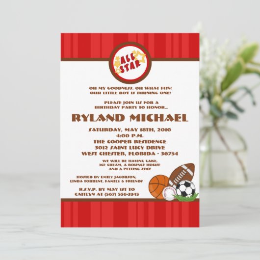 12x18 All Star Red Birtyhday Einladung (Stehend Vorderseite)