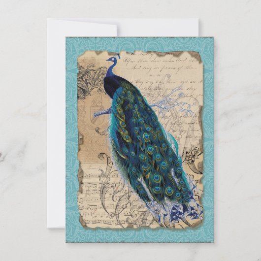12x18 Ancient Peacock Vintage Hochzeit Einladung (Vorderseite)
