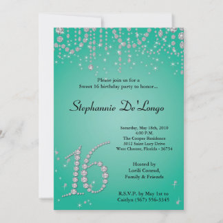 12x18 Aqua Aquamarin Diamond Sweet 16 Geburtstag E Einladung