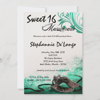 12x18 Aqua Masquerade Sweet 16 Geburtstag Einladun Einladung