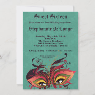 12x18 Aqua Masquerade Sweet 16 Geburtstag Einladun Einladung