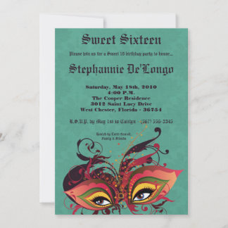 12x18 Aqua Masquerade Sweet 16 Geburtstag Einladun Einladung