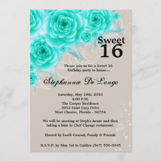 12x18 Aqua Rose Floral Sweet 16 Geburtstag Einladu Einladung