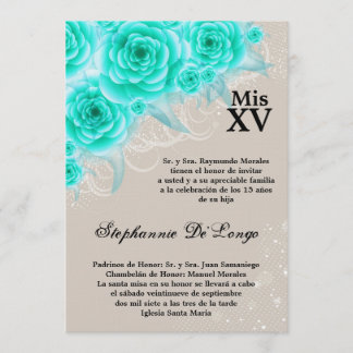 12x18 Aqua Rose Quinceanera Zum Geburtstag Einladu Einladung