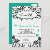 12x18 Aquamarin Butterfly Sweet 16 Geburtstag Einl Einladung (Vorne/Hinten)