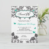 12x18 Aquamarin Butterfly Sweet 16 Geburtstag Einl Einladung (Stehend Vorderseite)