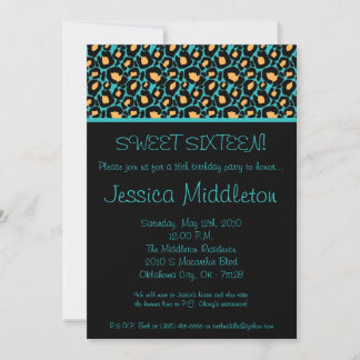 12x18 Aquamarin Cheetah Print 16. Geburtstag Einla Einladung