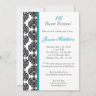12x18 Aquamarin Damask Lace Geburtstagsparty Einla Einladung