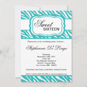 12x18 Aquamarin Zebra Print Geburtstagsparty Einla Einladung