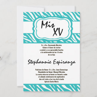 12x18 Aquamarin Zebra Print Quinceanera 15 Einladu Einladung