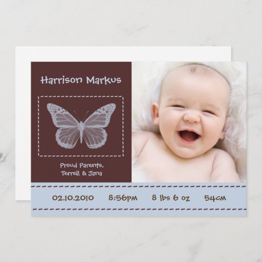 12x18 Baby Boy Butterfly Foto Geburtsankündigung Ankündigung (Vorne/Hinten)