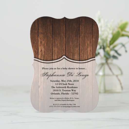 12x18 Baby Dusche Einladung Stall Holz Land Rusti (Stehend Vorderseite)