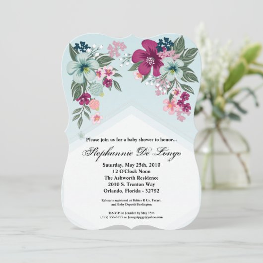 12x18 Baby Dusche Einladung Tropische Blume auf Bl (Stehend Vorderseite)