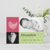 12x18 Baby Girl Pink Bird Foto Geburtsankündigung Ankündigung (Stehend Vorderseite)