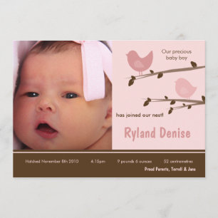 12x18 Baby Girl Pink Birds Foto Geburtsankündigung Ankündigung