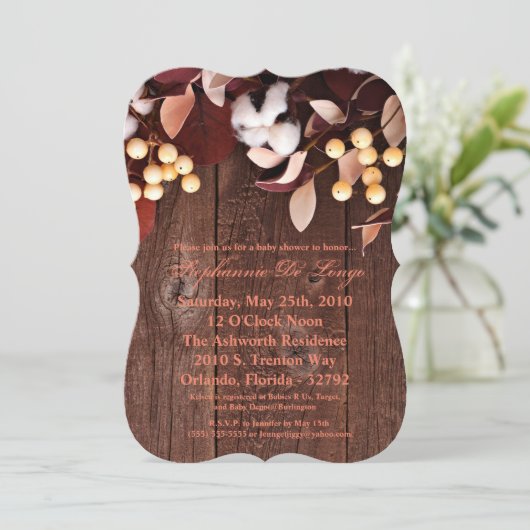 12x18 Baby Shower Einladung Baumwollzweig auf Dunk (Stehend Vorderseite)