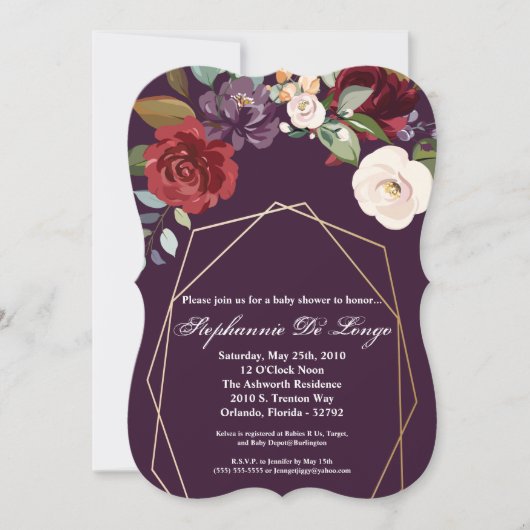 12x18 Baby Shower Einladung Plum Lila Rose Gold (Vorderseite)