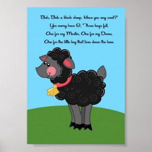 12x18 Bah Bah Black Sheep Rhyme Kinder Zimmer Wand Poster