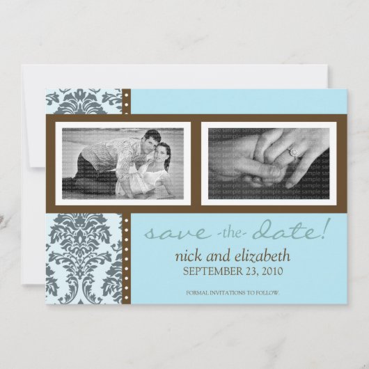 12x18 Barocke Aquamarine Schokolade 2-Foto Save th Save The Date (Vorderseite)