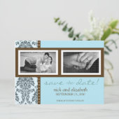 12x18 Barocke Aquamarine Schokolade 2-Foto Save th Save The Date (Stehend Vorderseite)