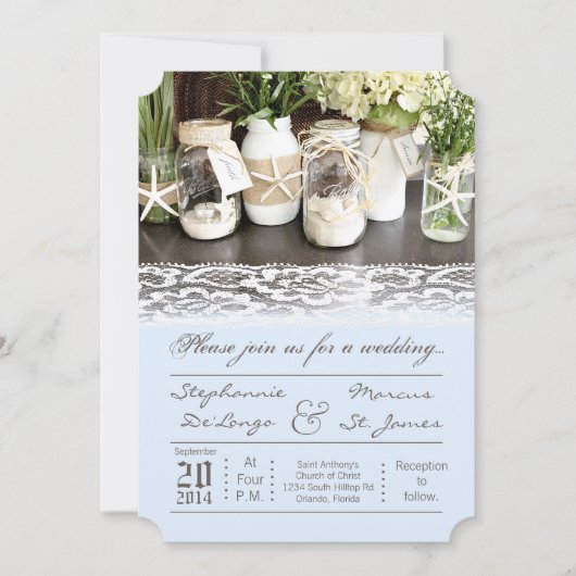 12x18 Beach Sea Ocean Mason Jars Hochzeit Einladun Einladung (Vorderseite)