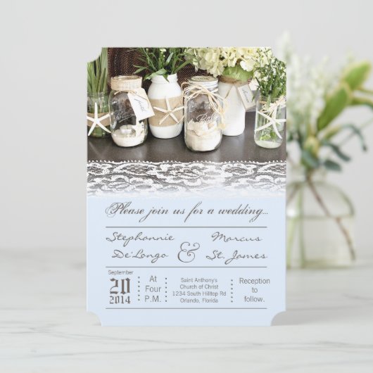 12x18 Beach Sea Ocean Mason Jars Hochzeit Einladun Einladung (Stehend Vorderseite)