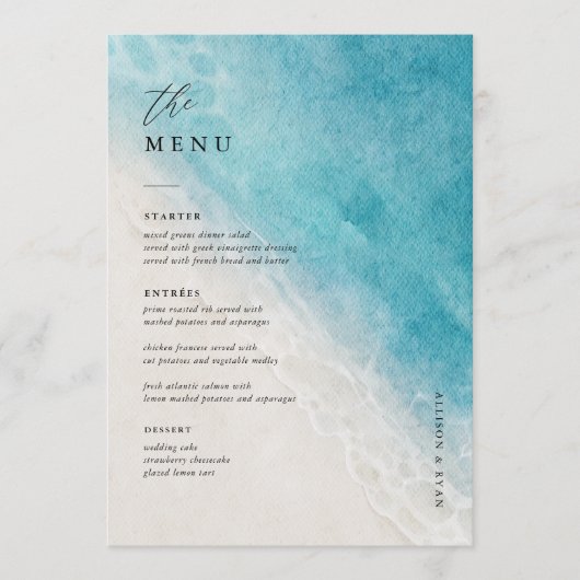 12x18" Beach Wedding Table Menu Cards Flat Menu Menükarte (Vorderseite)