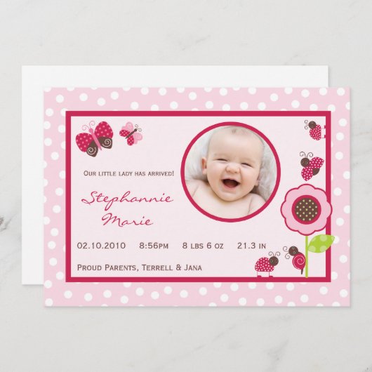 12x18 Berry Garden Lady Bug Foto Geburtsankündigun Ankündigung (Vorne/Hinten)