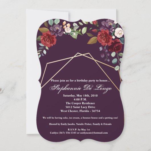 12x18 Birthday Einladung Plum Lila Rose Gold Geo (Vorderseite)