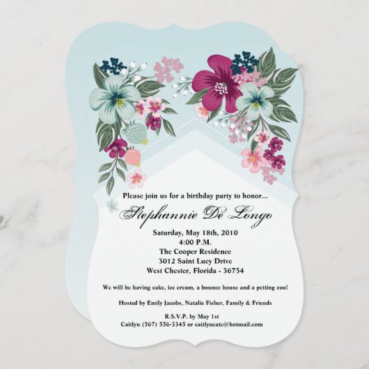 12x18 Birthday Einladung Tropische Blume auf Blue  (Vorne/Hinten)