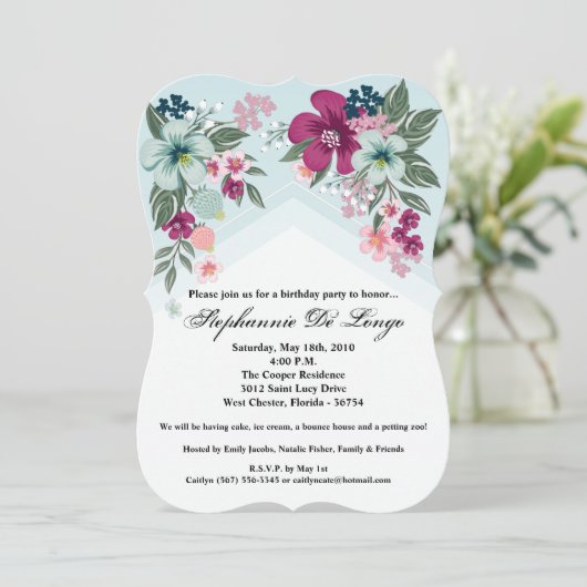 12x18 Birthday Einladung Tropische Blume auf Blue  (Stehend Vorderseite)