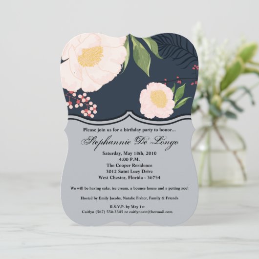 12x18 Birthday Einladung White Floral Blume on Da (Stehend Vorderseite)