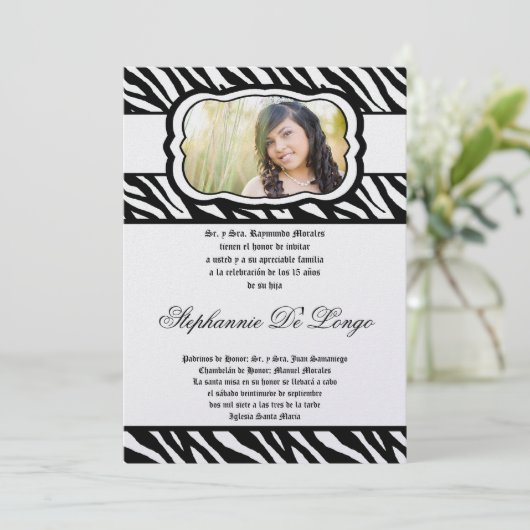 12x18 Blac Zebra Print Patter Quinceanera Einladun Einladung (Stehend Vorderseite)