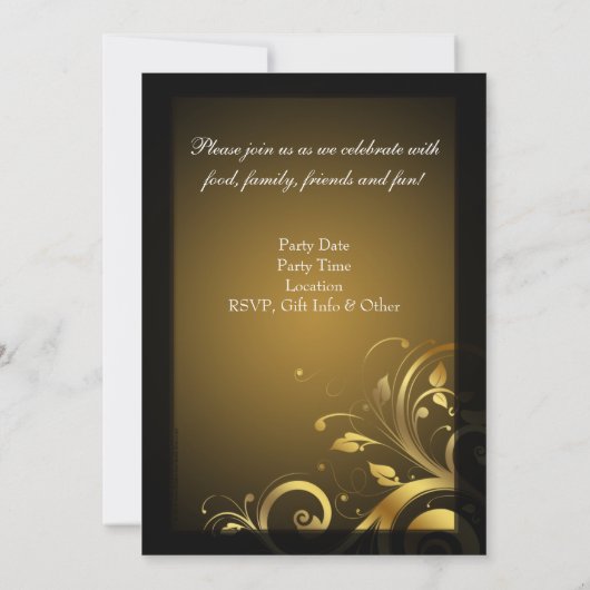 12x18 Black and Gold Swirl, Custom Birthday Party Einladung (Rückseite)