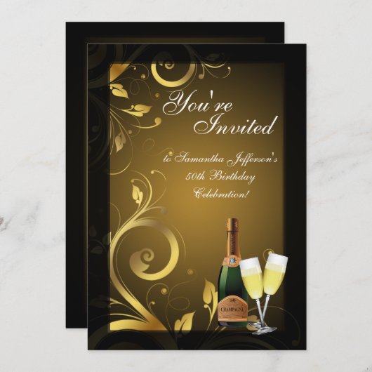 12x18 Black and Gold Swirl, Custom Birthday Party Einladung (Vorne/Hinten)