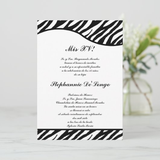 12x18 Black and White Zebra Quinceanera Party Einl Einladung (Stehend Vorderseite)