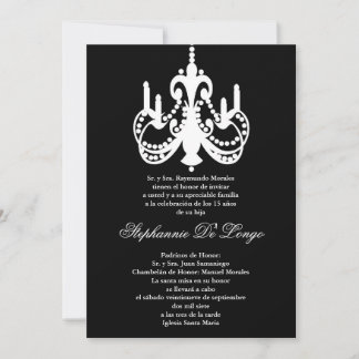 12x18 Black Chandelier Quinceanera Party Einladung