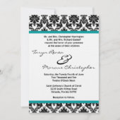 12x18 Black Damask & Aquamarine Leinenhochzeit Ein Einladung (Vorderseite)