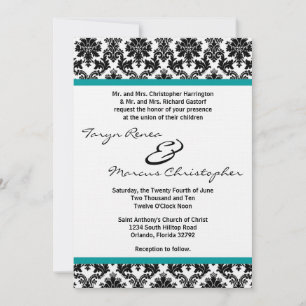 12x18 Black Damask & Aquamarine Linen Einladung zu