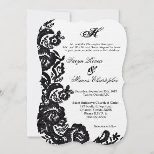12x18 Black Lace Damask Antiquitätenhochzeit Einla Einladung