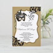 12x18 Black Masquerade Maske Quinceanera Einladung (Stehend Vorderseite)