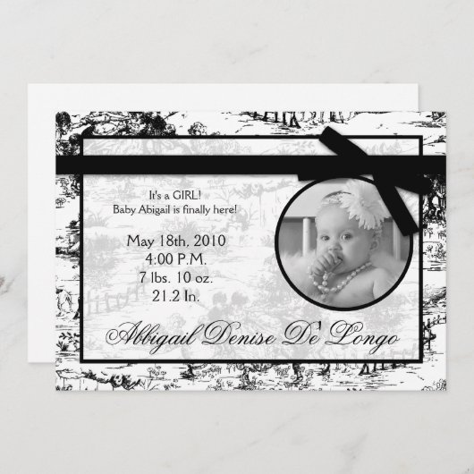 12x18 Black Toile Fabric Foto Geburtsankündigung Ankündigung (Vorne/Hinten)