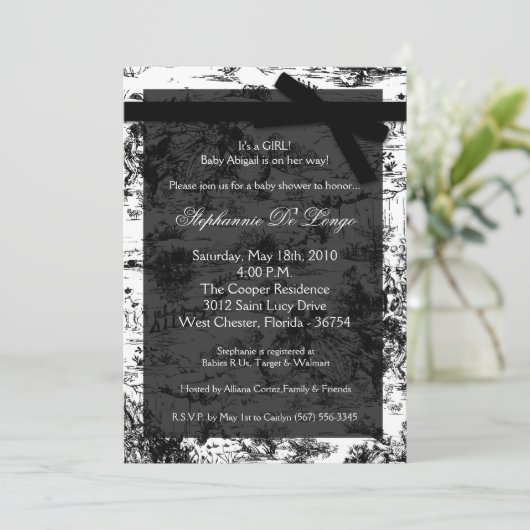 12x18 Black Whit Toile Fabric Baby Dusche Einladun Einladung (Stehend Vorderseite)