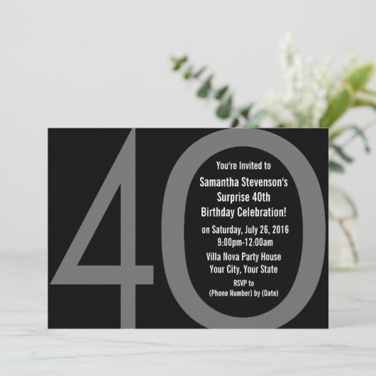 12x18 Black+White Big 4-0 Geburtstagsparty Einladu Einladung (Stehend Vorderseite)