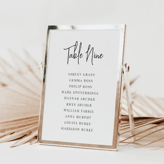 12x18 Black & White Guest Names Tischnummer Card