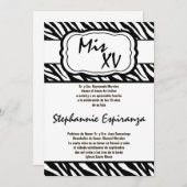 12x18 Black Zebra Print Quinceanera 15 Einladung (Vorne/Hinten)
