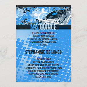 12x18 blaue DJ-Turntable Quinceanera Einladung