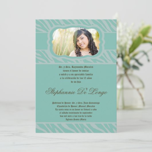 12x18 Blu Zebra Print Quinceanera Einladung (Stehend Vorderseite)
