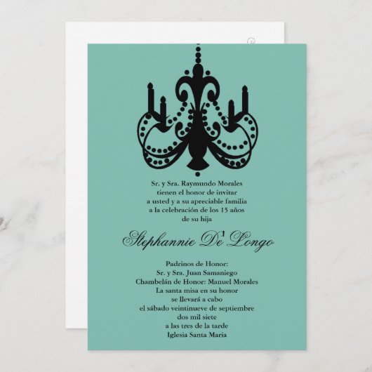 12x18 Blue Chandelier Quinceanera Einladung (Vorne/Hinten)