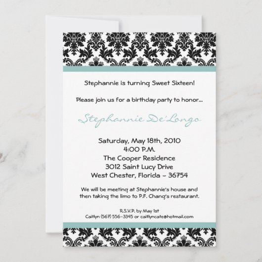 12x18 Blue Damask Geburtstagsparty Einladung (Vorderseite)